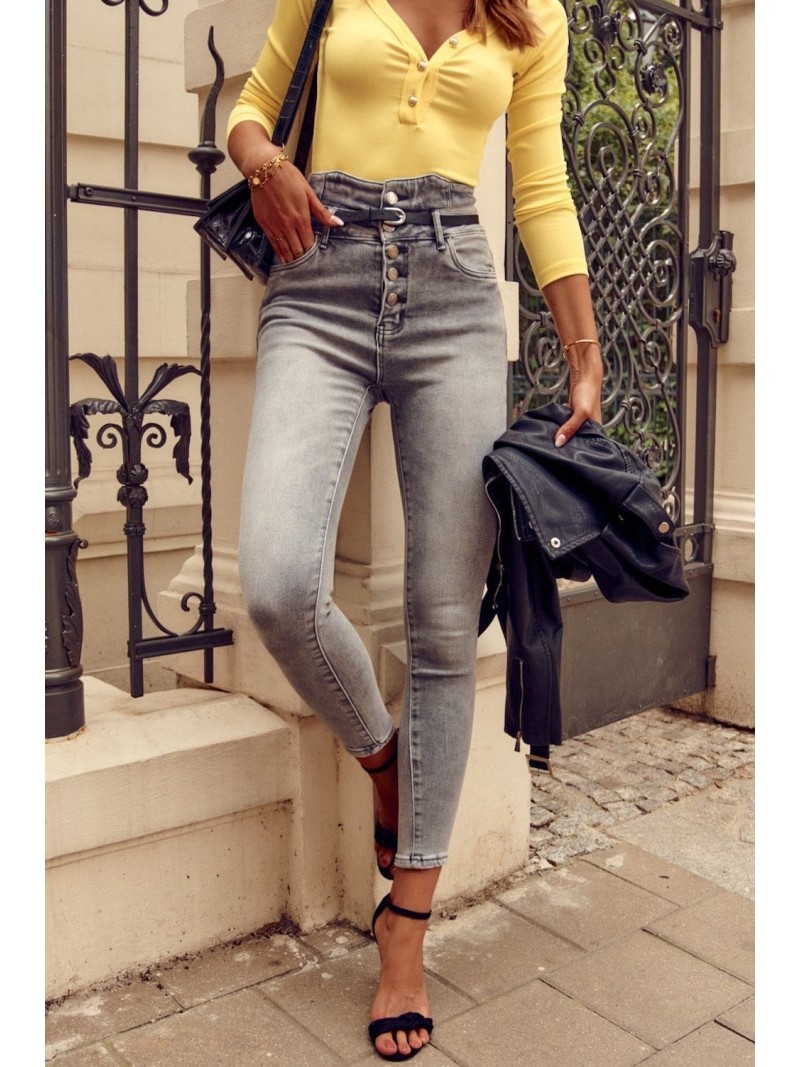 High-Waist-Jeans mit Knöpfen, hellgrau 5908 – Online-Shop – Boutique